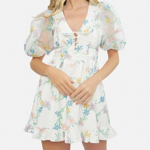 NWT For Love & Lemons Majorie Ivory Floral Mini Dress $268